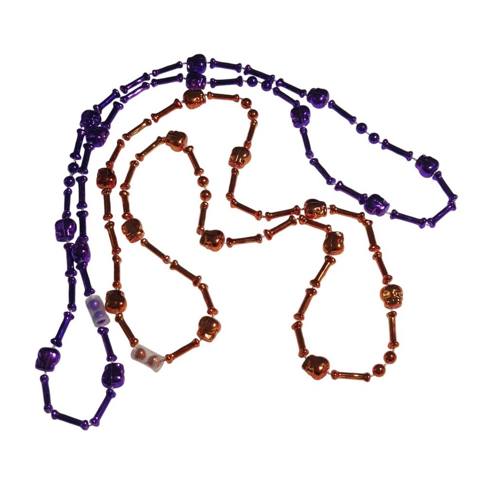 Halloween Skull Beaded Necklaces Mardi Gras Purple Orange Party Deco Costume